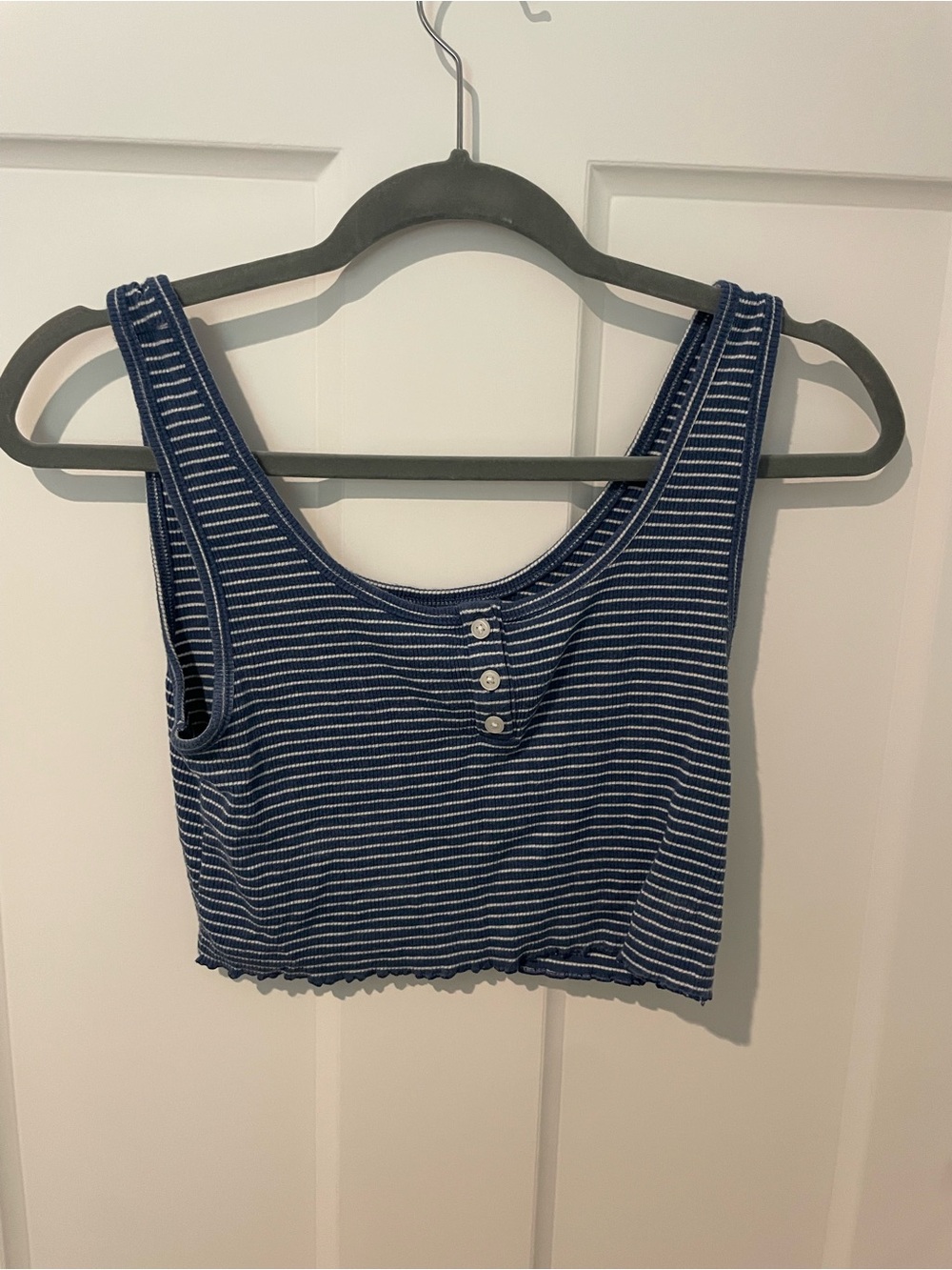 American Eagle Outfitters Navy and White Striped Crop Tank with Button Front